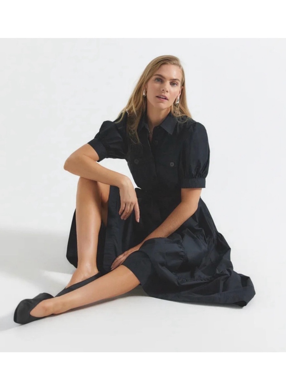 Derek Lam 10 Crosby Buffy Utility Midi Dress Black Cotton Sz 12 MSRP $425 NWT!